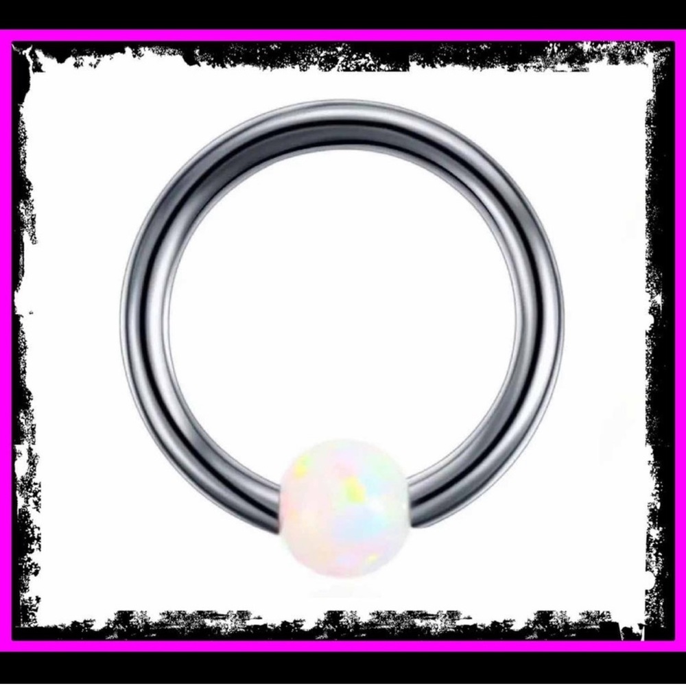 Retro Titanium Round Opal Bead Nose/ Lip Ring Hoop Body Piercing Jewelry - Picture 2 of 10